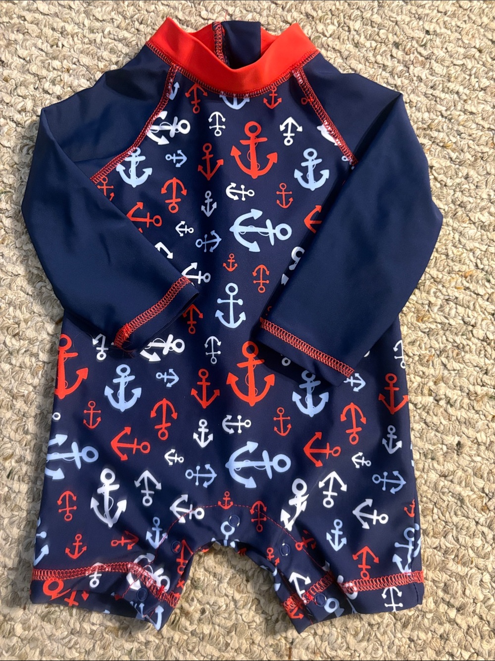 Little Me Nautical Rashguard Romper Onesie, Size 12m